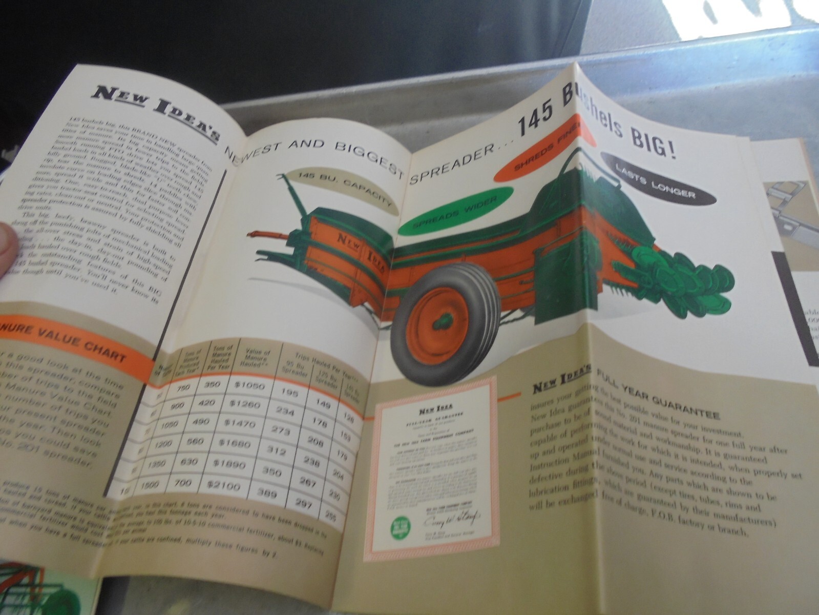 Vintage 1961 New Idea No. 201 PTO Manure Spreader Brochure