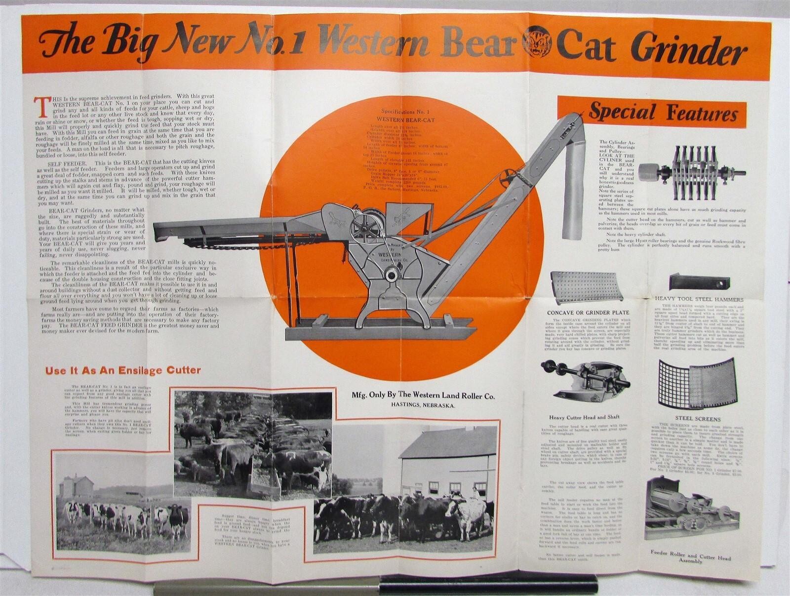 1930s Western Land Roller Bear-Cat Feed Grinder Specs Agricultural Sales Mailer
