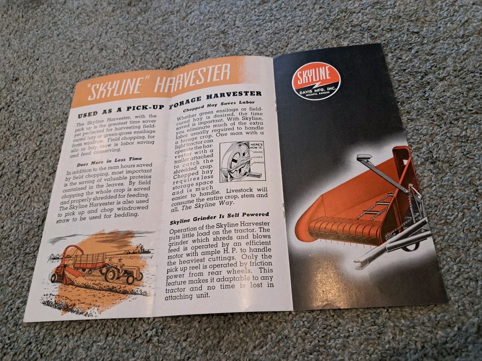 Vintage Brochure for Davis Mfg. Company Skyline Field Harvester