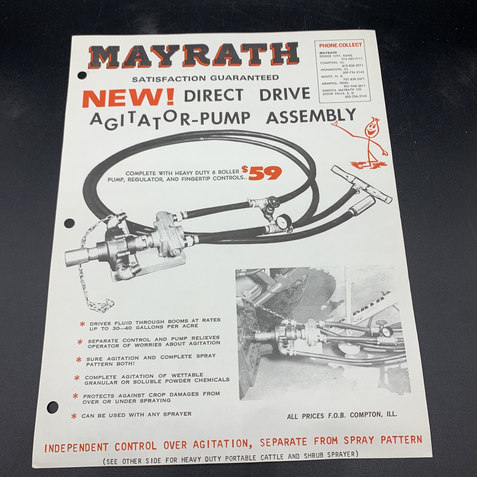 5 Original Mayrath Farm Implements Sales Brochures-Compton Illinois-1950’s
