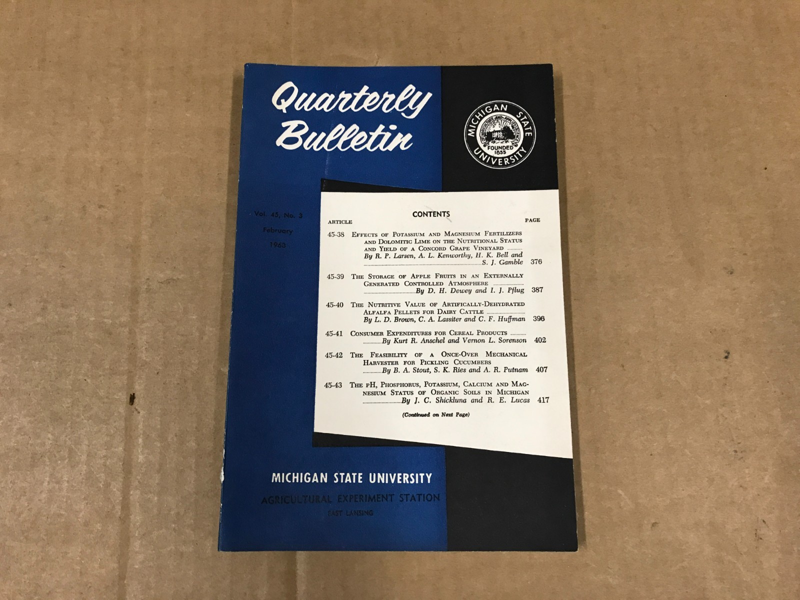 VTG Michigan State Agriculture Quarterly Bulletin – Vol. 45 No.3 – February 1963