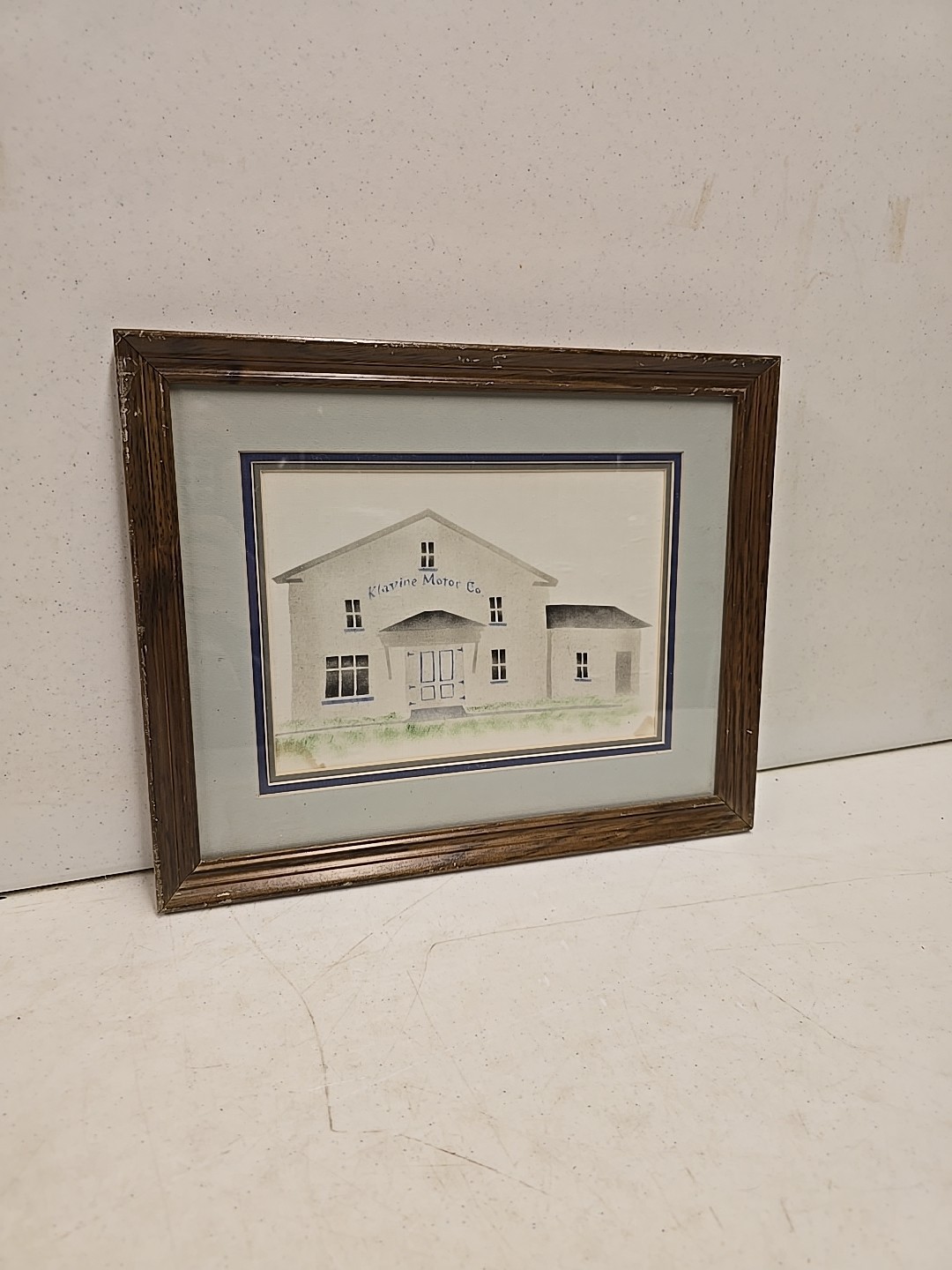 Vintage Klavine Motor Co Geneseo IL Textile Shop Painting Framed New Idea Dealer