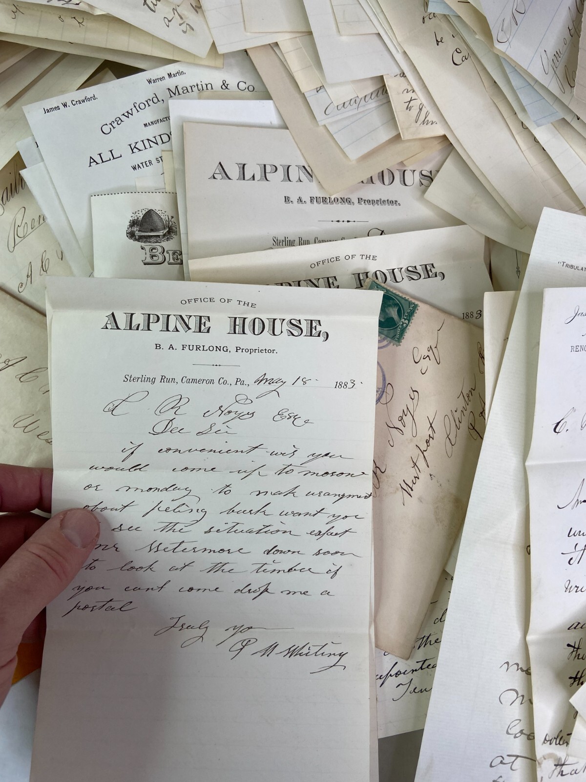 RARE HUGE Letter & Doc Archive 750+ Noyes Lumber 1880s Westport Pennsylvania PA