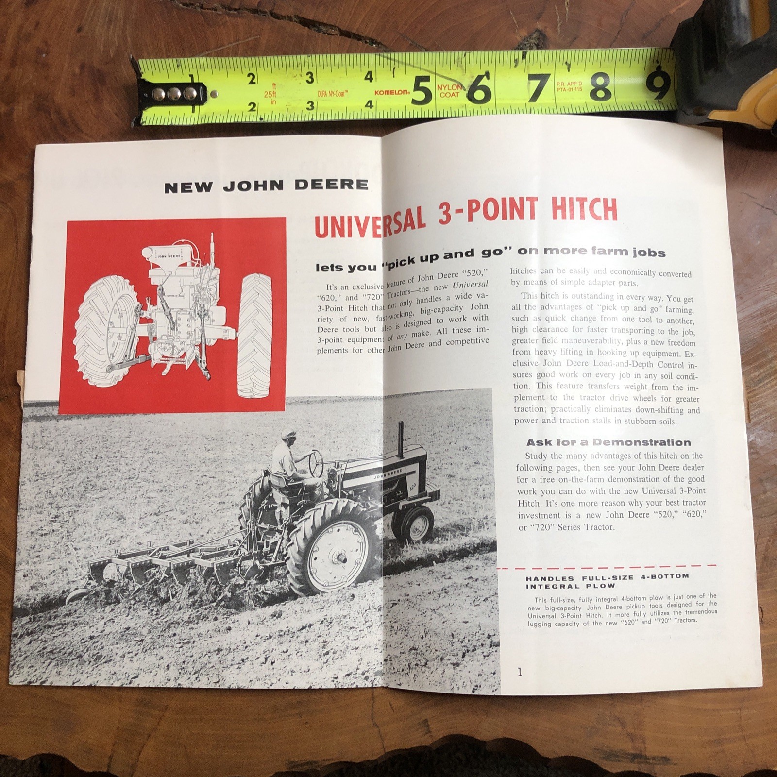 Rare John Deere Brochure 3 Point Hitch ￼ Models 520/620/720