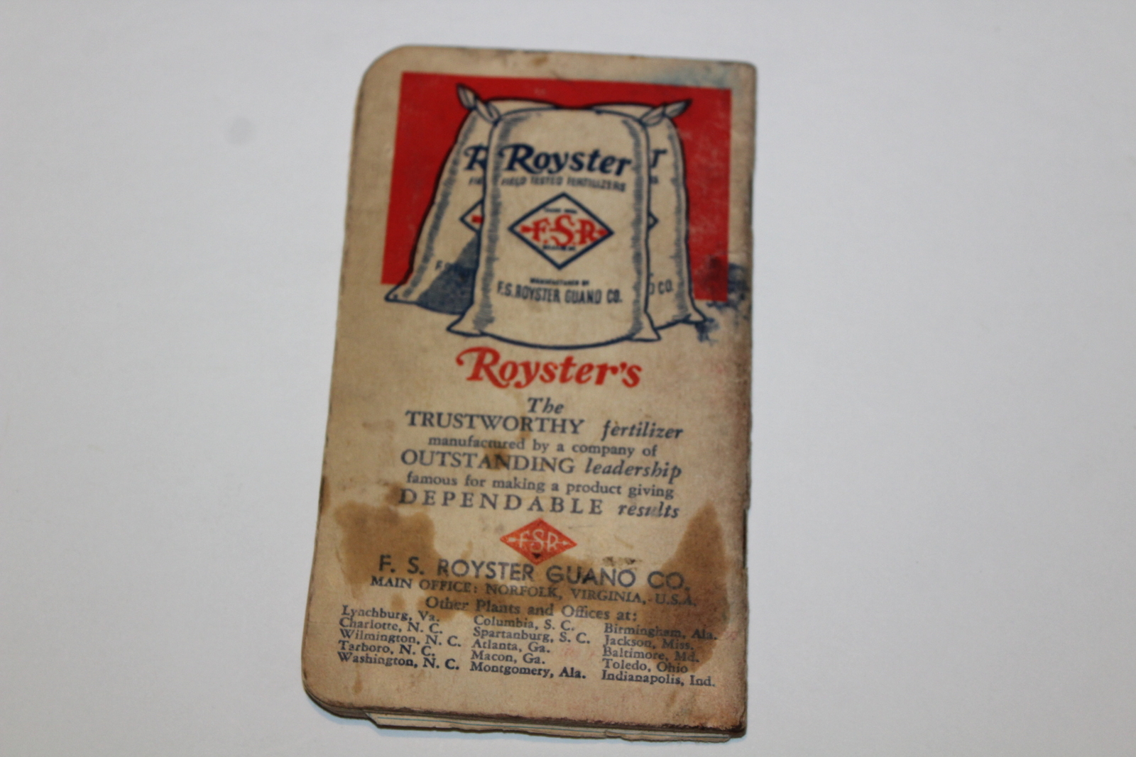 Vintage advertisement Note Book Royster Premium Fertilizers Toledo OH 1940