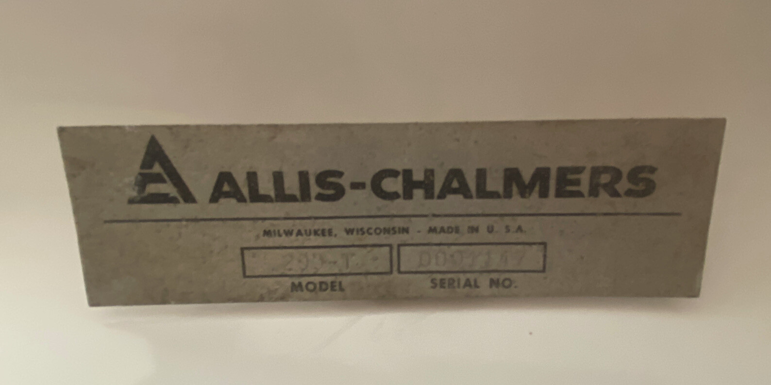 Vintage Allis-Chalmers Tractor Model 200 T Metal Emblem W Serial Number Original