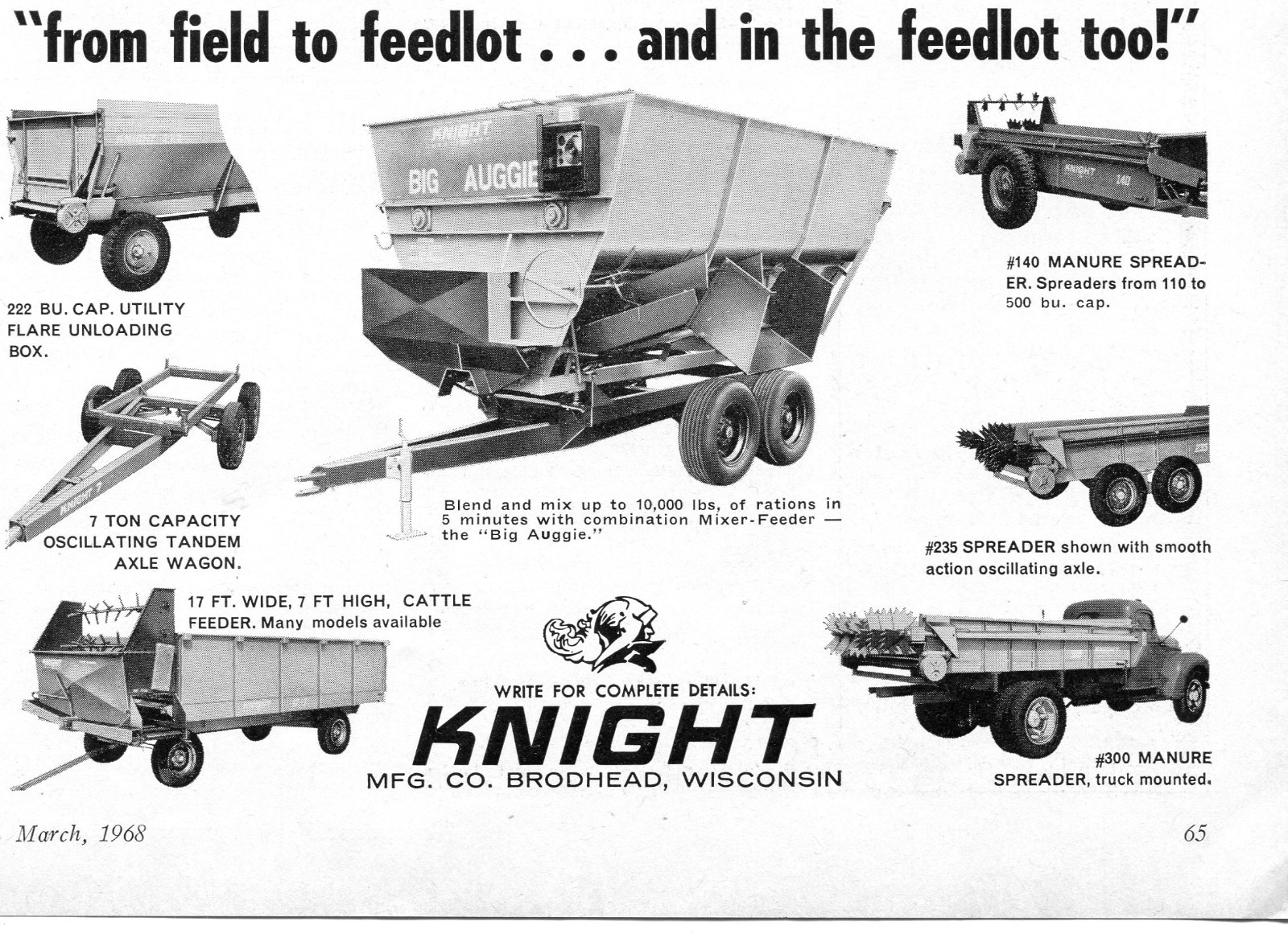 1968 Dealer Print Ad of Knight Feed Mixer Manure Spreader 140 Feeder & Wagons