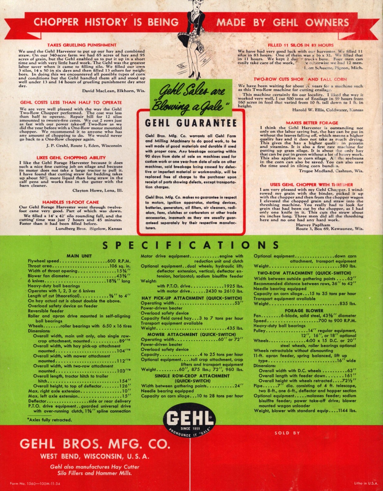 1954 Gehl Chop-All Harvester Catalog West Bend Wisconsin