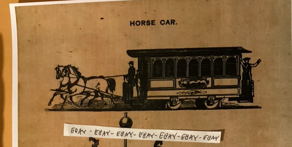 1890s HORSE CAR TROLLEY WEATHERVANE 66” LONG $200 COPPER & GOLD LEAF RARE AD NEW