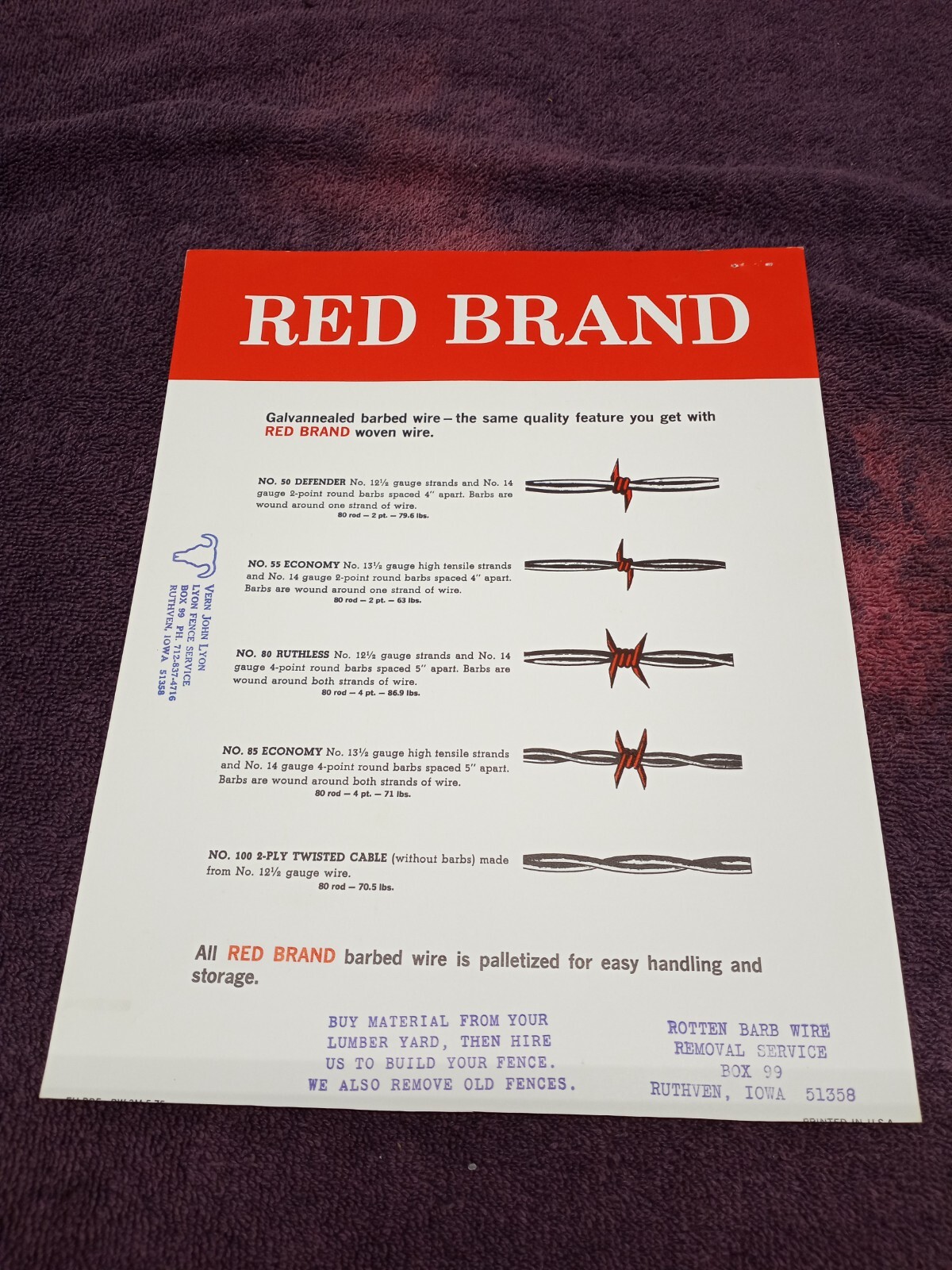 Vintage RED BRAND BARB WIRE AD Brochure