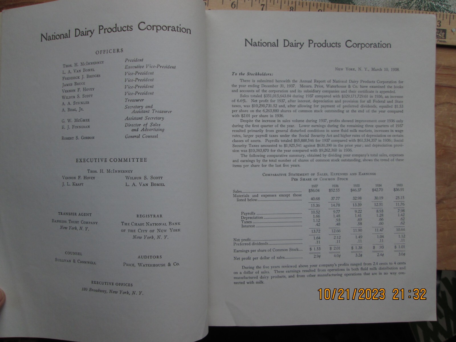 National dairy products corp New York annual report 1937