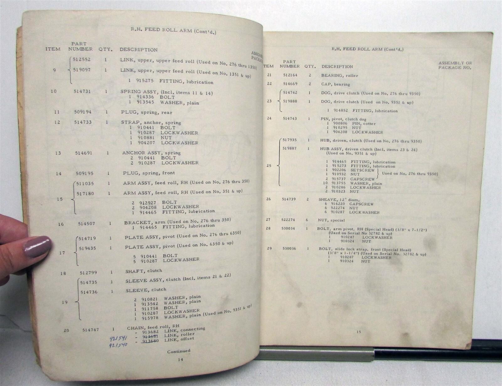 1959 Allis Chalmers Forage Harvester Specs Construction Dealer Parts Catalog