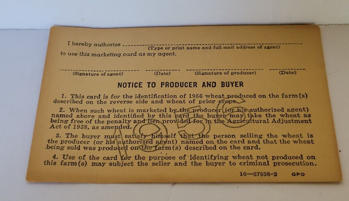 1956-57 Wheat Marketing Card – Charles Back- Billings, Oklahoma (2 CARDS)