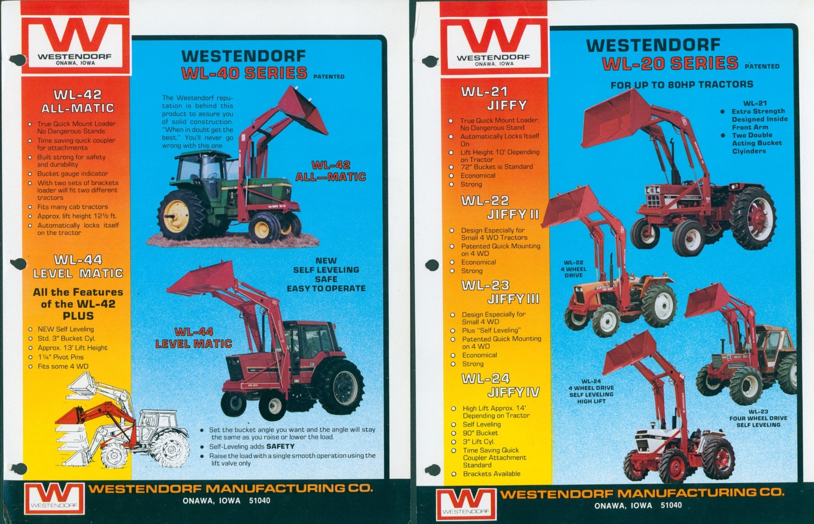 c1970 Westendorf Front End Loader Glossy Dealer Brochure Pair Bucket Onawa Iowa