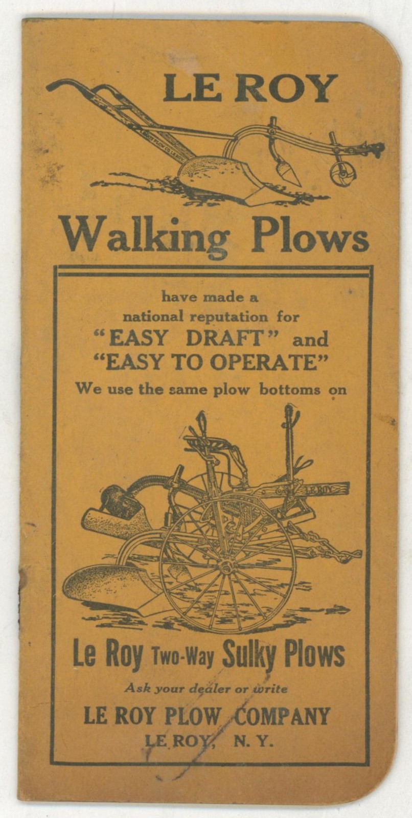 c1915 Le Roy Plow Co Farm Implement Advertising Memo Pad Harrows Cultivators NY