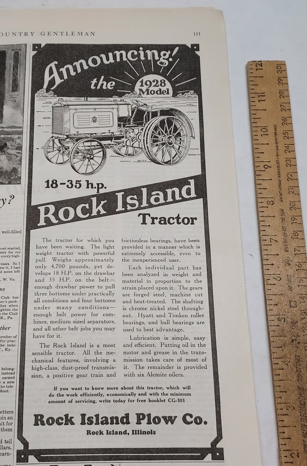 1927 – 18-35 h.p. ROCK ISLAND TRACTOR / Rock Island Plow Co. – magazine ad