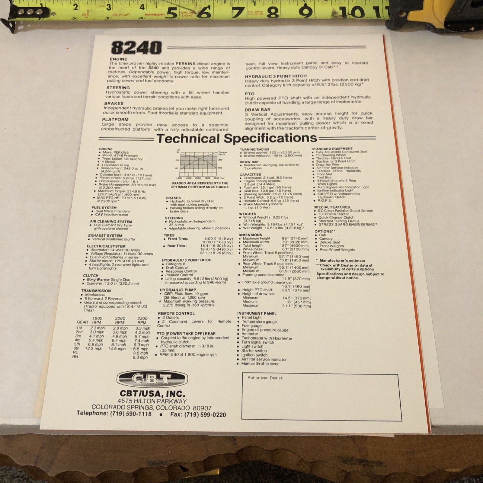 *CBT 8240 2WD Tractor Sales Brochure Spec Sheet Literature C-B-T Perkins Engine