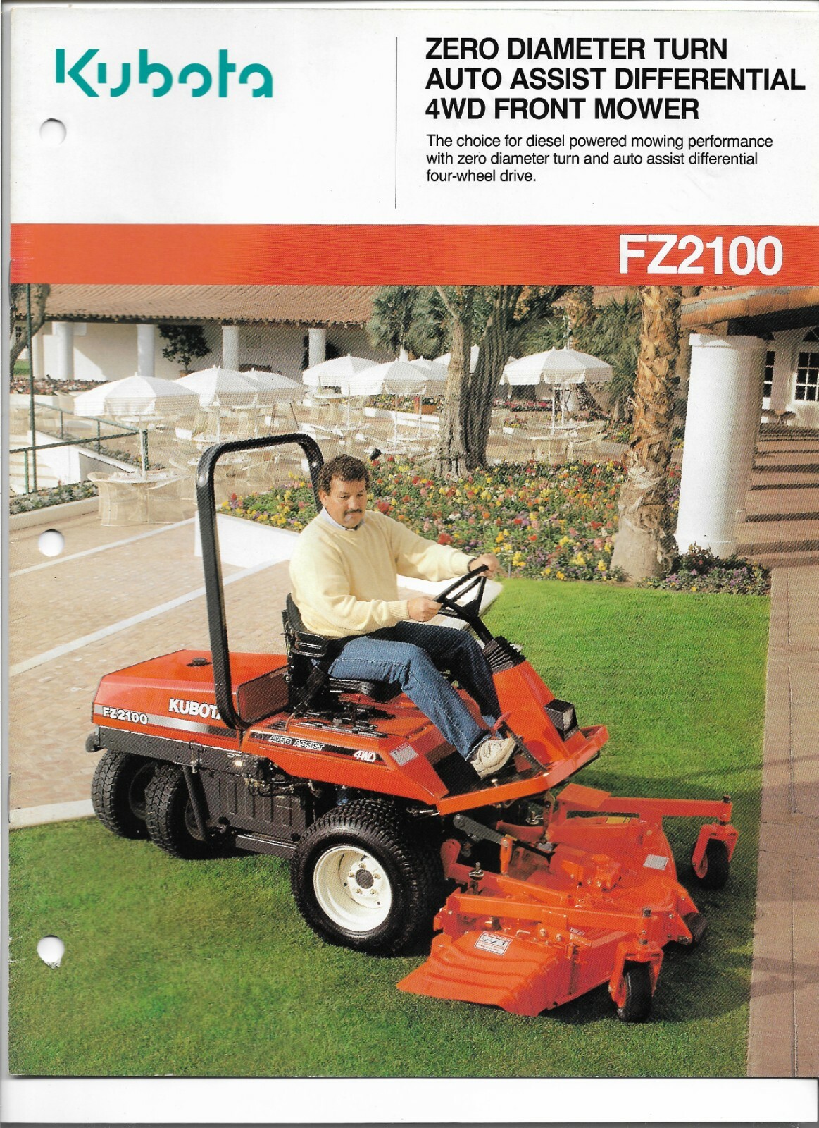 Original Kubota FZ2100 WD Zero Turn Auto Assist Diff. Front Mower Sales Brochure