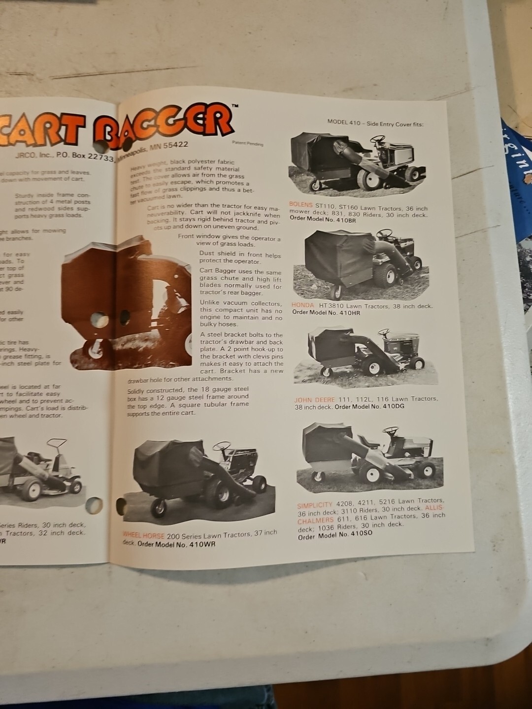VINTAGE 1985 JRCO CART BAGGER GRASS COLLECTOR SALES BROCHURE