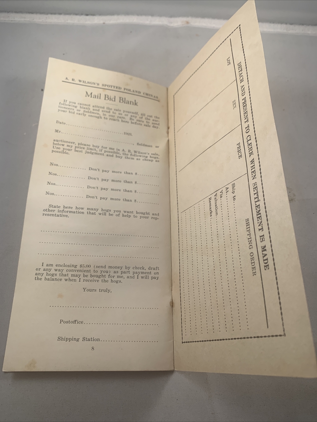 1923 Hog Sale Brochure Wilson’s Prolific Poland China Pig Farm Darlington MO