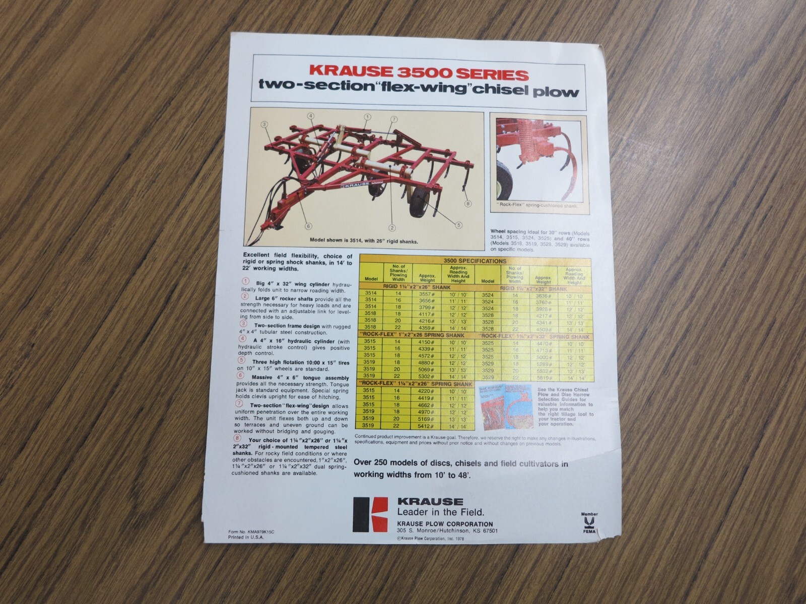 1979 Chisel Plow Brochures, Krause Plow Company, Hutchinson, Kansas.