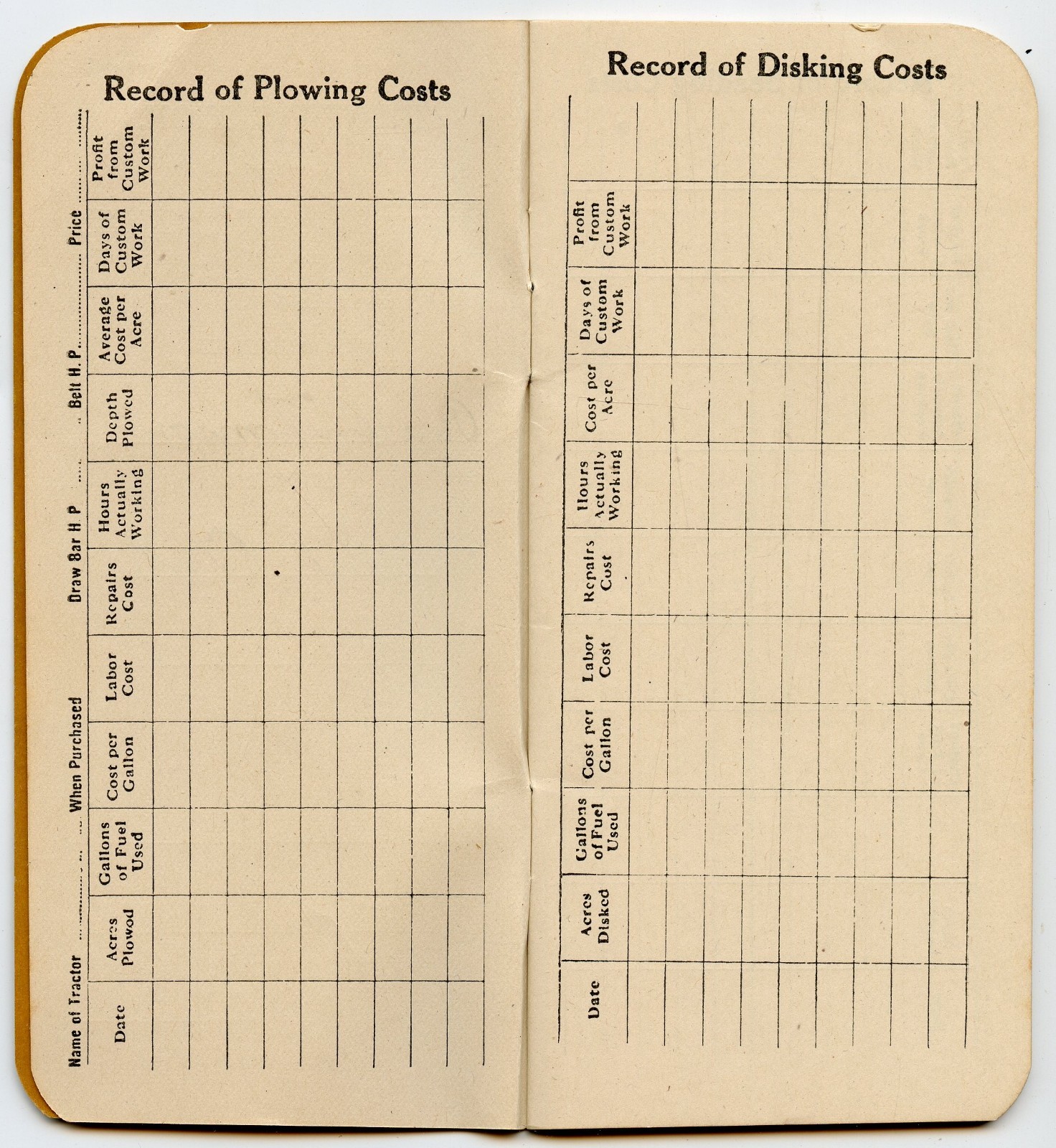Advertising Plymouth MA Memo Book, Tractor Record, Twine, Welland ON Canada 1919