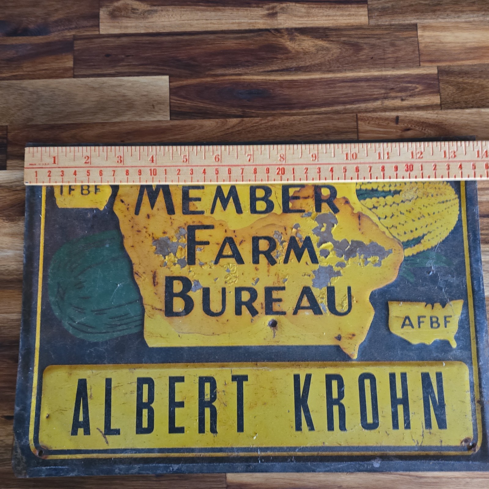 Vintage Iowa Member Farm Bureau Sign 14&Prime; x 9.75&Prime;