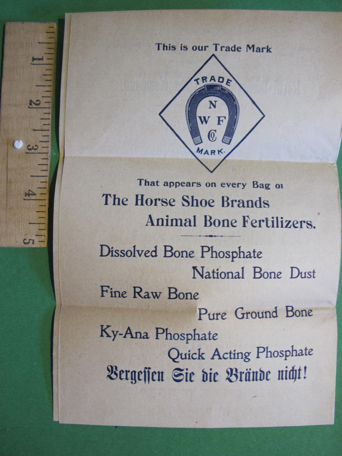 1896 ADVERTISING BROCHURE: OLD RELIABLE HORSE SHOE BRANDS FERTILIZER CHICAGO