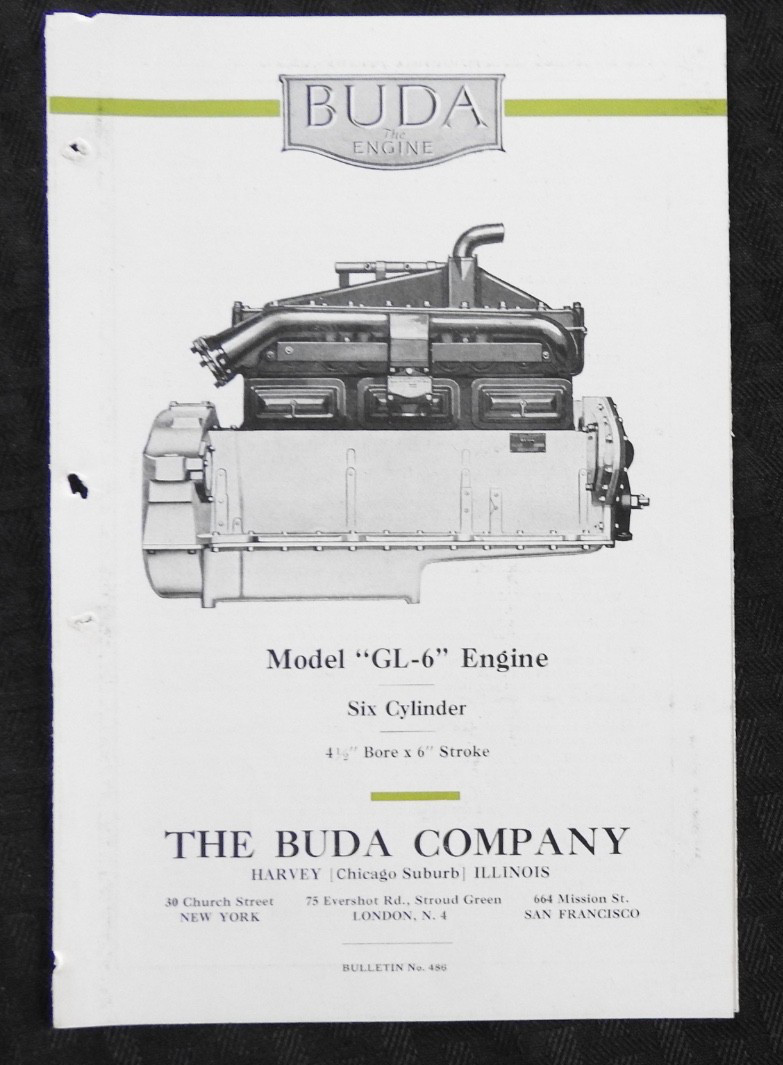 1924 « Buda Model GL-6 Gas Engines » Six Cylinder Engine Brochure RARE