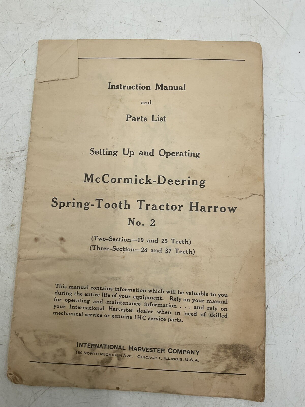 1947 McCormick Deering 2 Harrow Specs Agricultural Instruction Manual Parts List