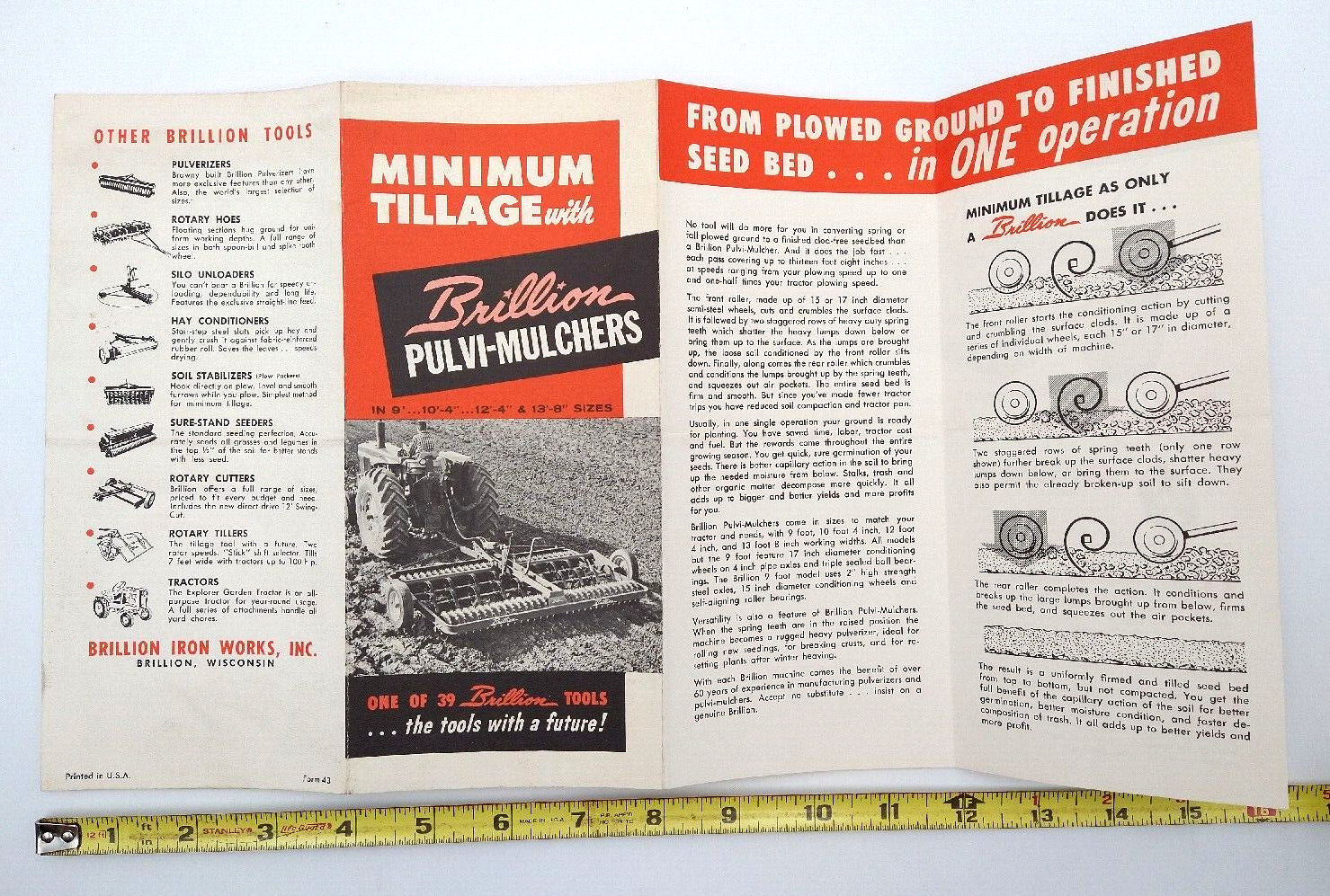 VTG 1960s BRILLION IRON WORKS Pulvi Mulchers Brochure Farm Tools