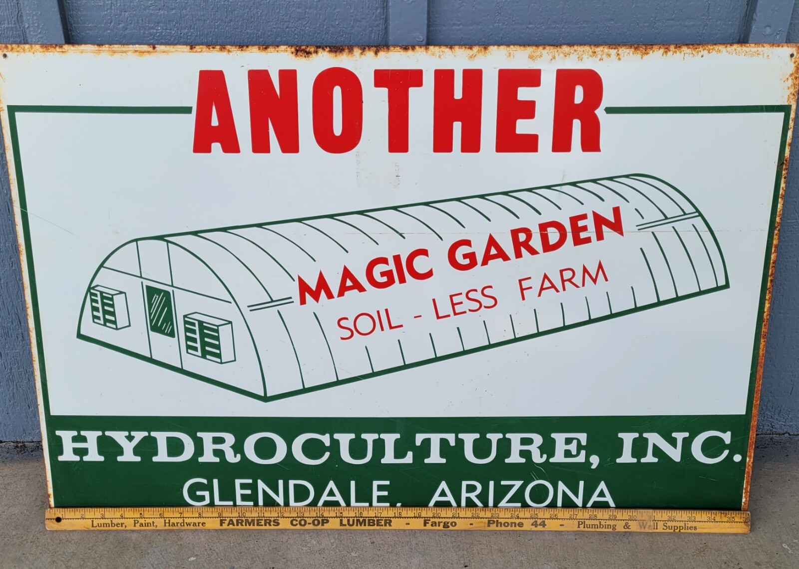 Vtg Metal Agriculture Sign Magic Garden Soil-less Farm Hydroculture Glendale AZ