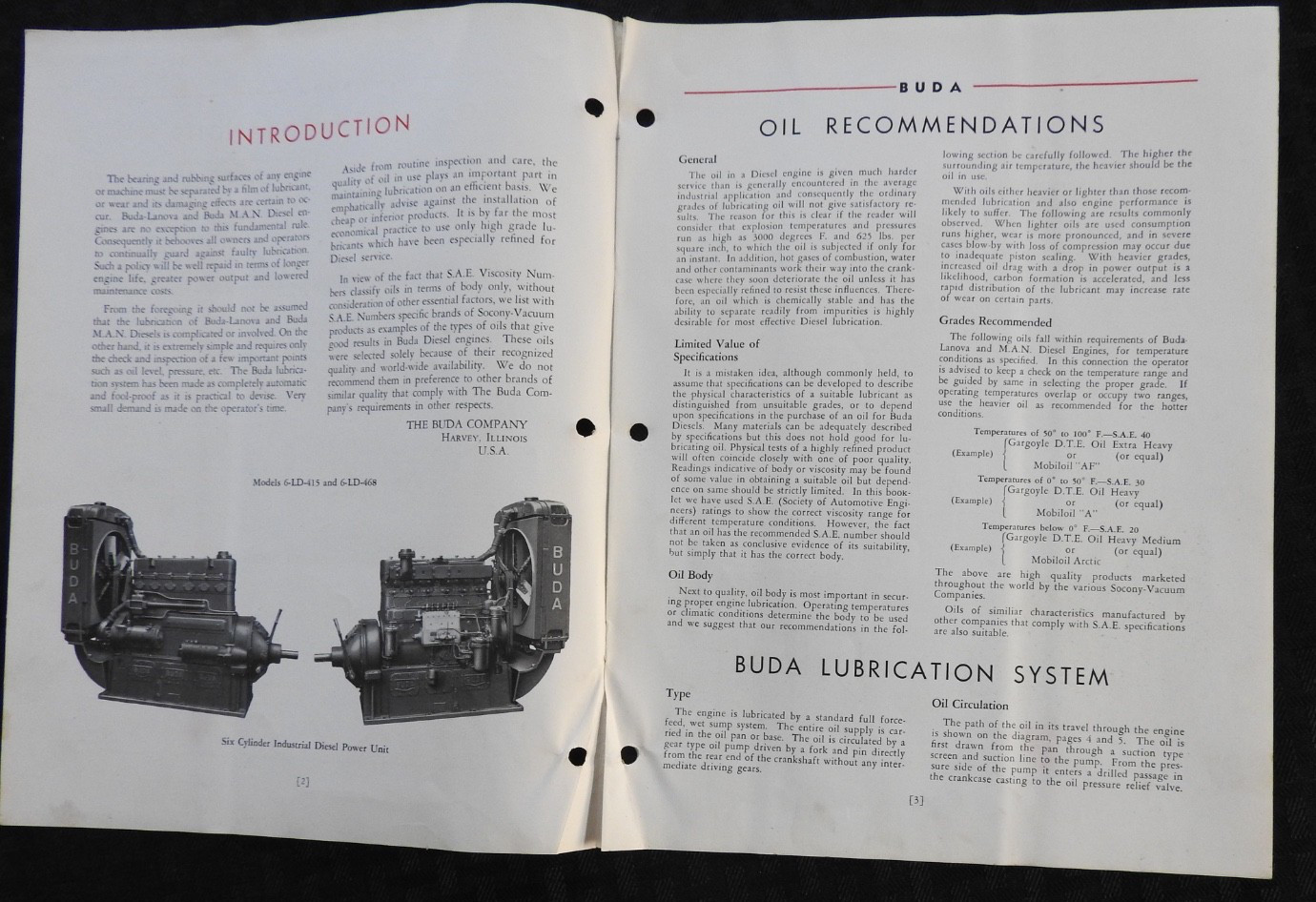 1928 Buda « Diesel Engines for Industrial Use » Lubrication Guide ORIGINAL!