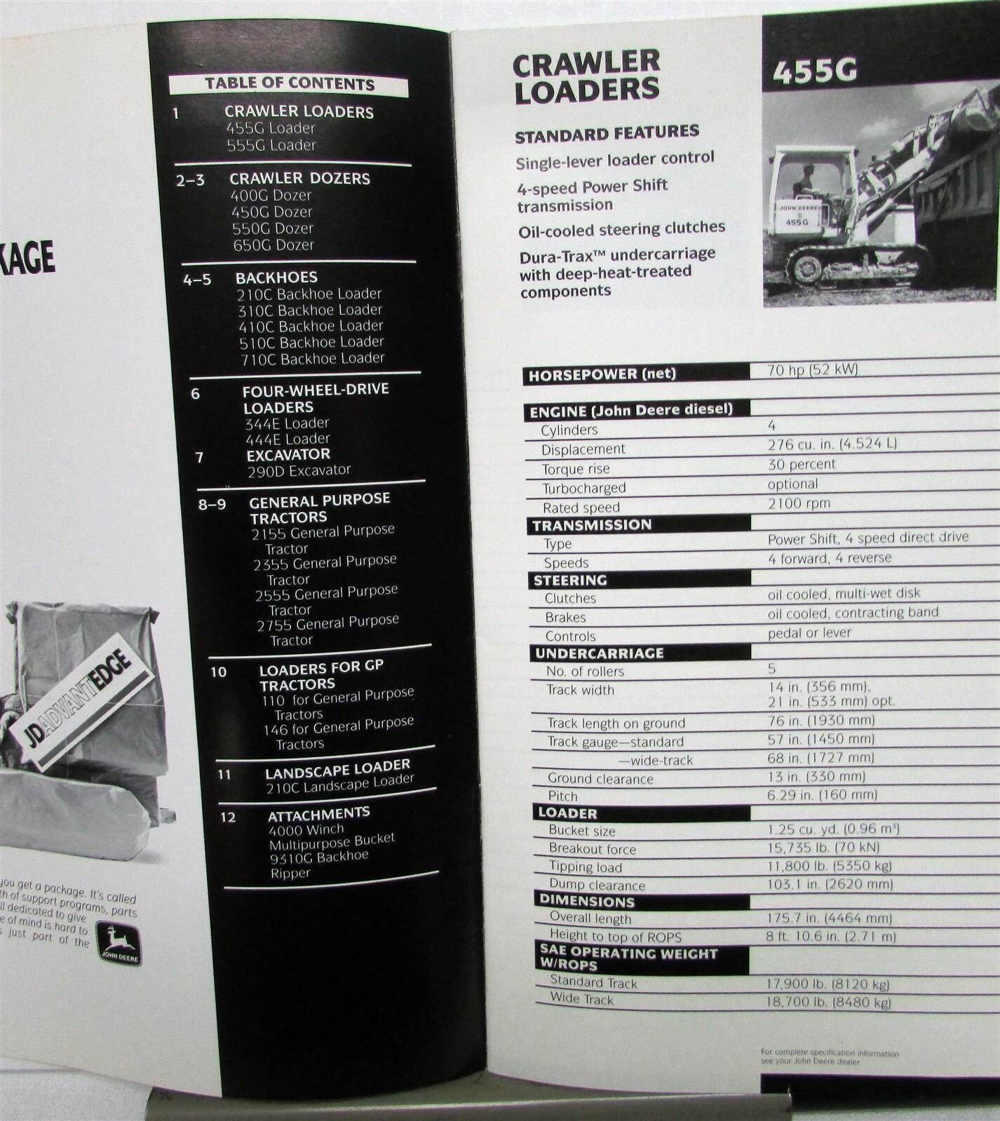 1990s John Deere Construction Purchasing Guide Utility Loader Sales Brochure