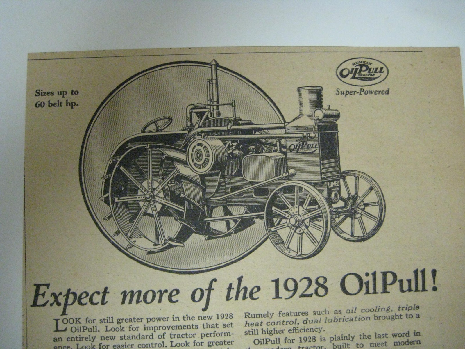 Vintage 1928 OilPull Tractor Advance-Rumely Print Ad Advertising OIL PULL Farm
