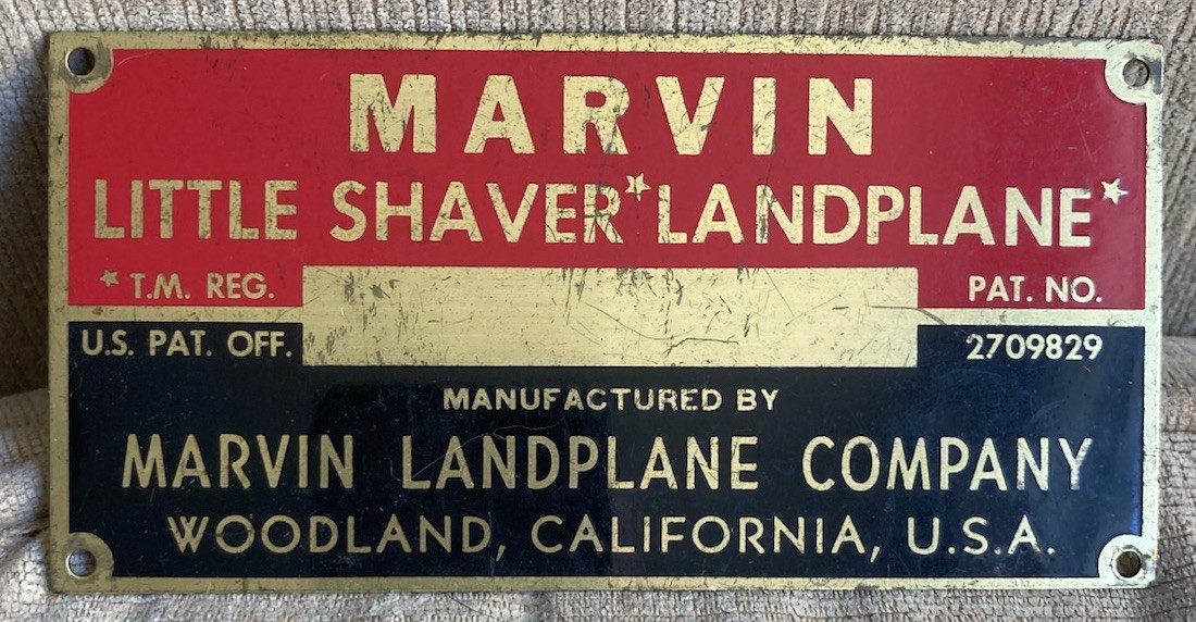 Vintage Brass Marvin Little Shaver Landplane Company Woodland CA Tag Plate Badge