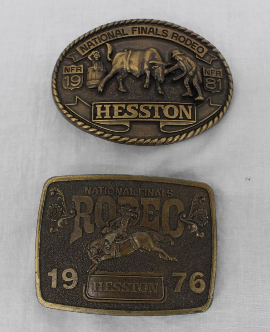 Vintage Hesston National Finals Rodeo Belt Buckles Lot Of 2 1976 1981 Brown