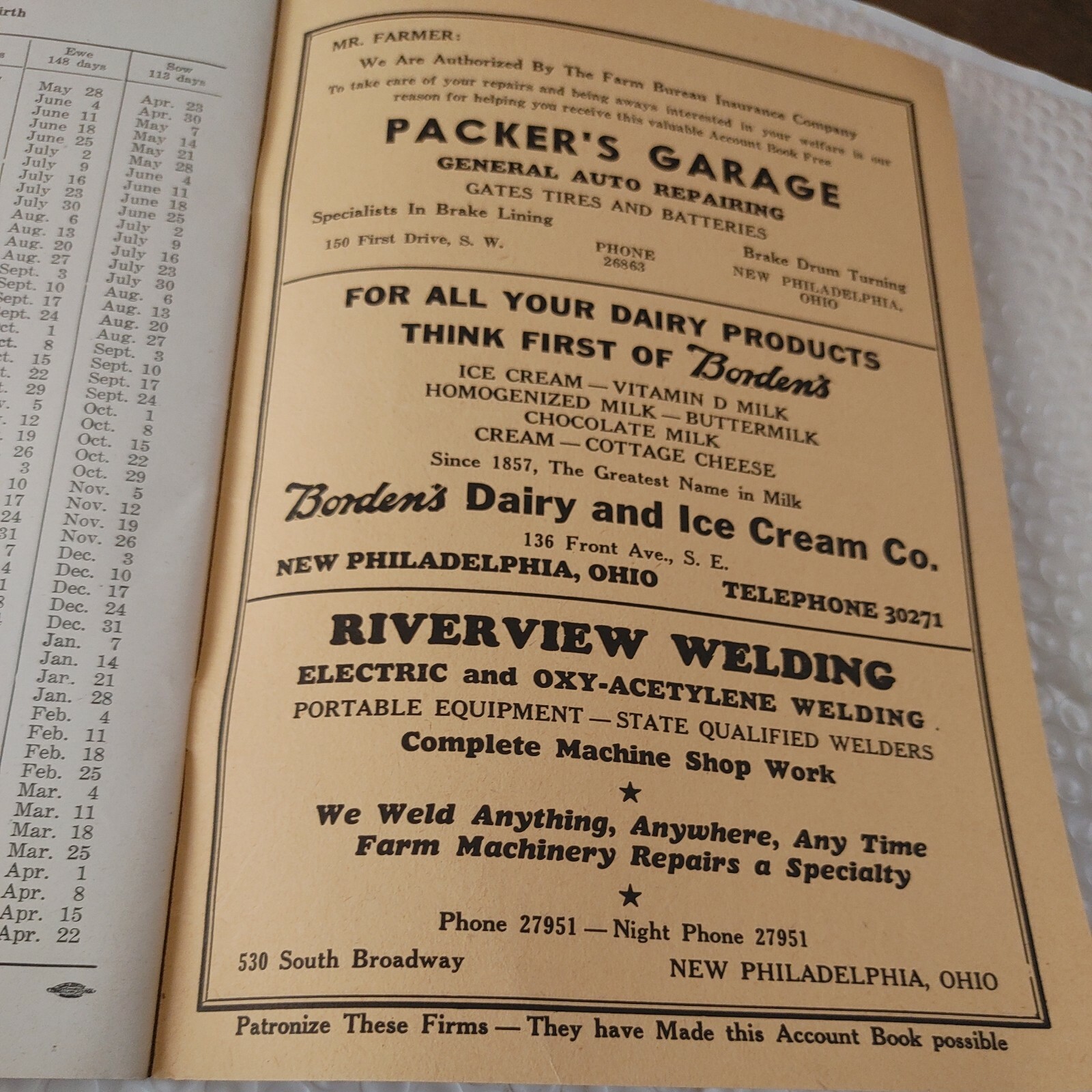 1940 Farm Account Book Tuscarawas Co. Ohio Unused
