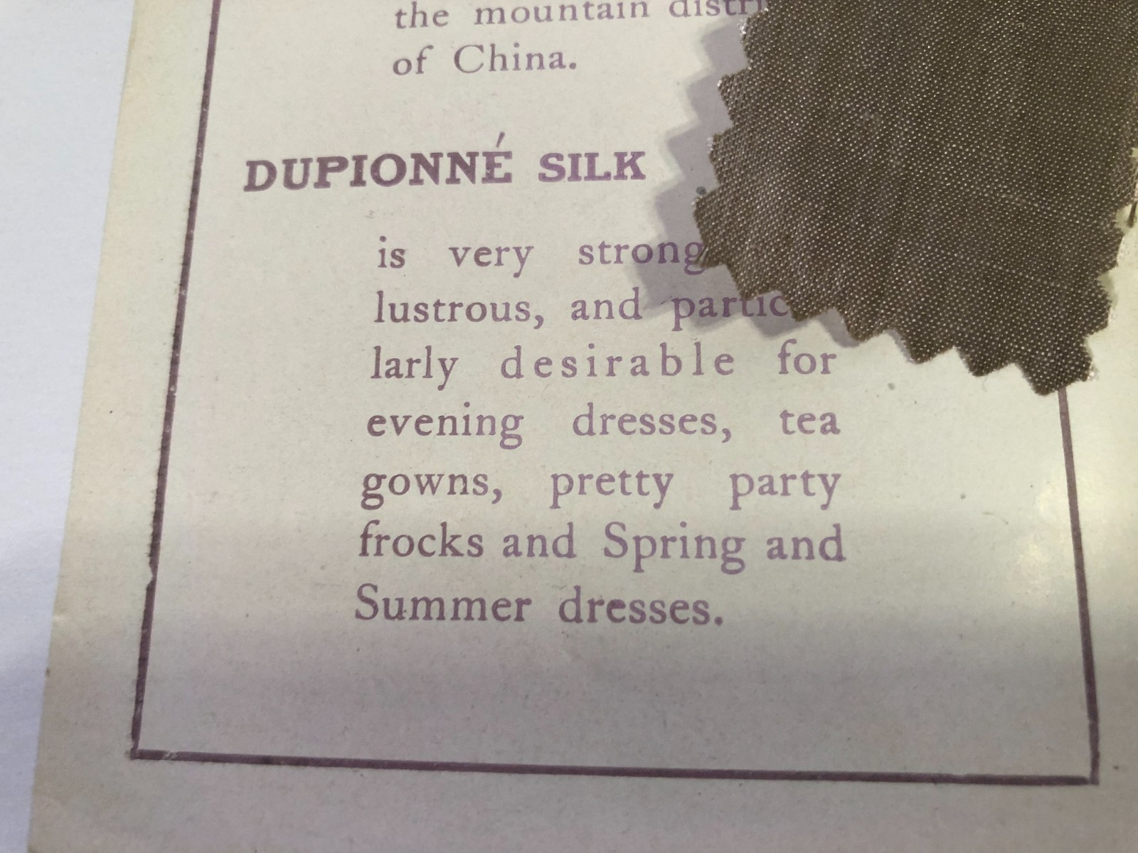 Antique Dupionne Silk samples from Davidson Bros Co Sioux City Iowa