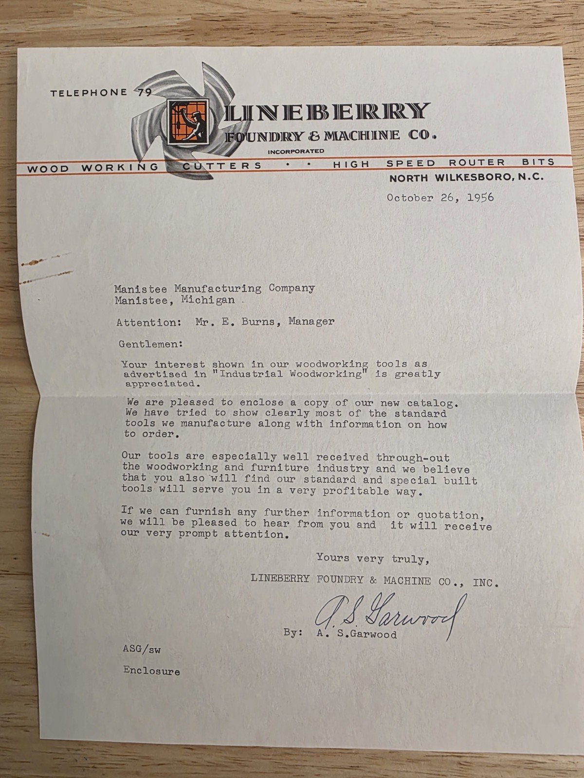 1956 Lineberry Woodworking Cutters Brochure + Paperwork + Letter