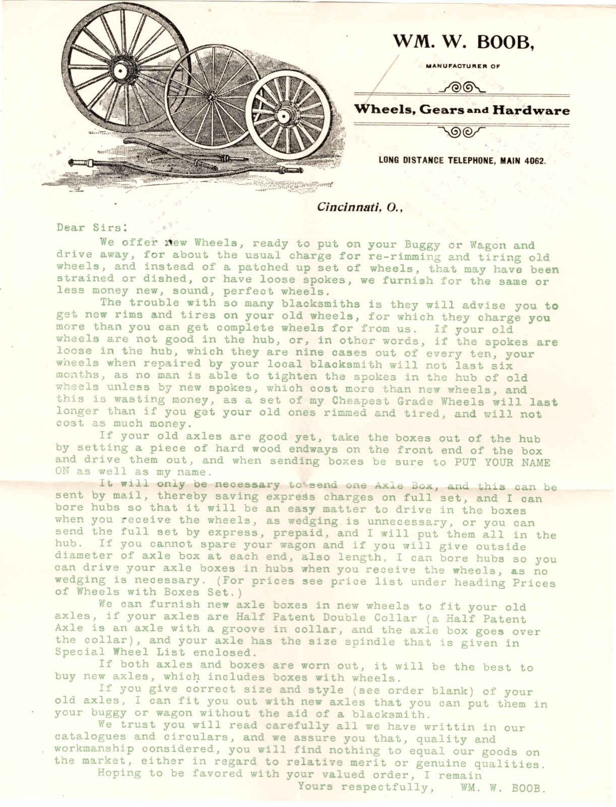 1890&rsquo;s Wm. W. Boob, Mfg of Wheels, Gears, Buggies/Flyers, Add Sheets, Catalog 17