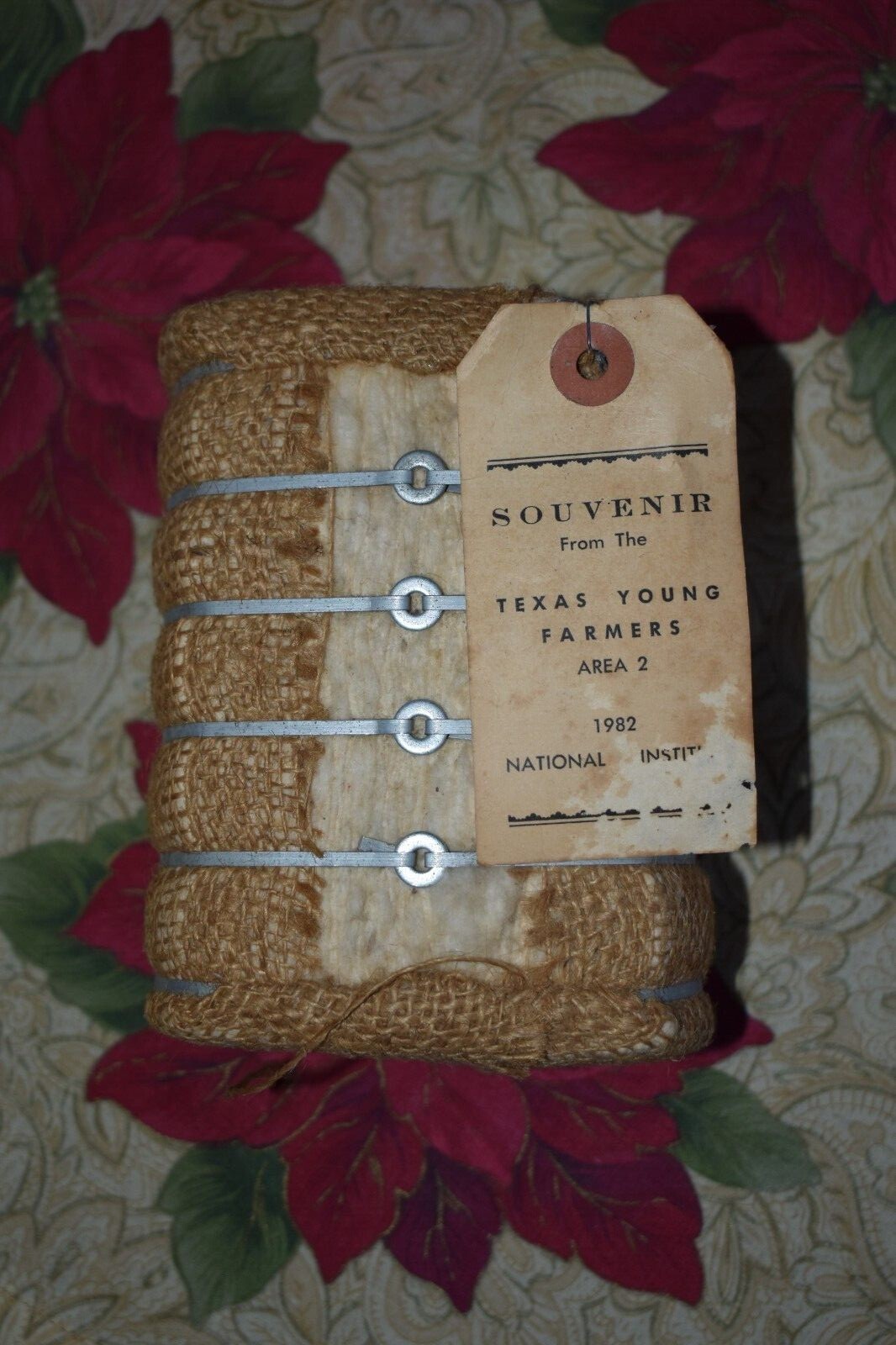 Vintage Souvenir Real Mini Cotton Bale From The Texas Young Farmers Area 2 1982 