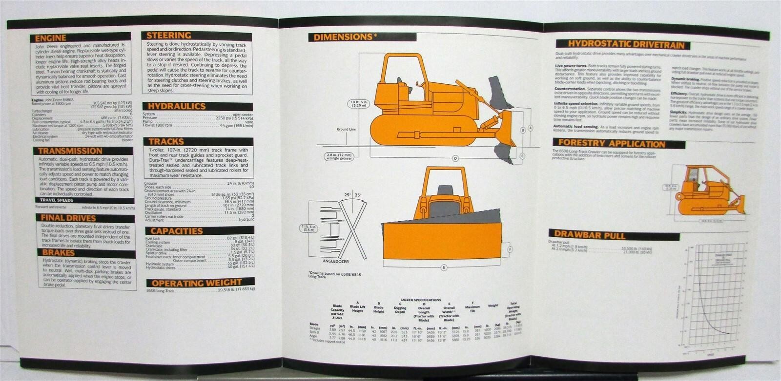 1990s John Deere 850B Dozer Specification Construction Sale Brochure