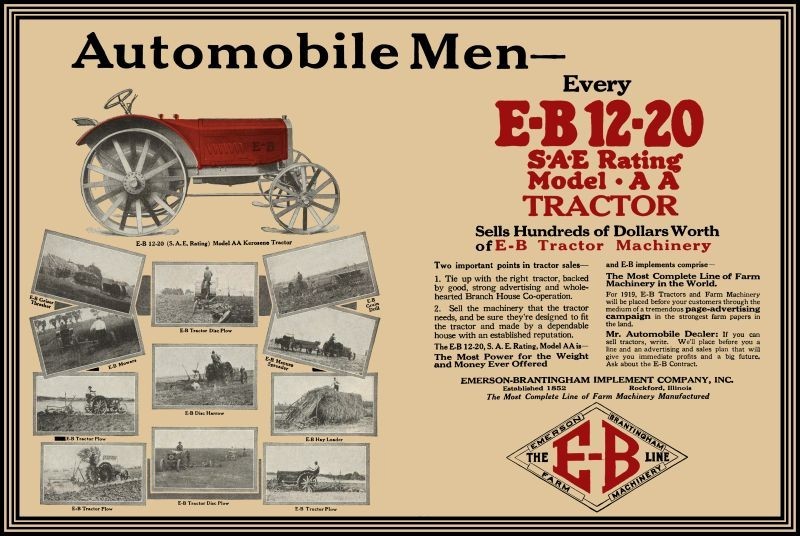 1919 Emerson Brantingham Model AA 12-20 Tractor NEW Sign: 24×36&Prime; USA STEEL XL