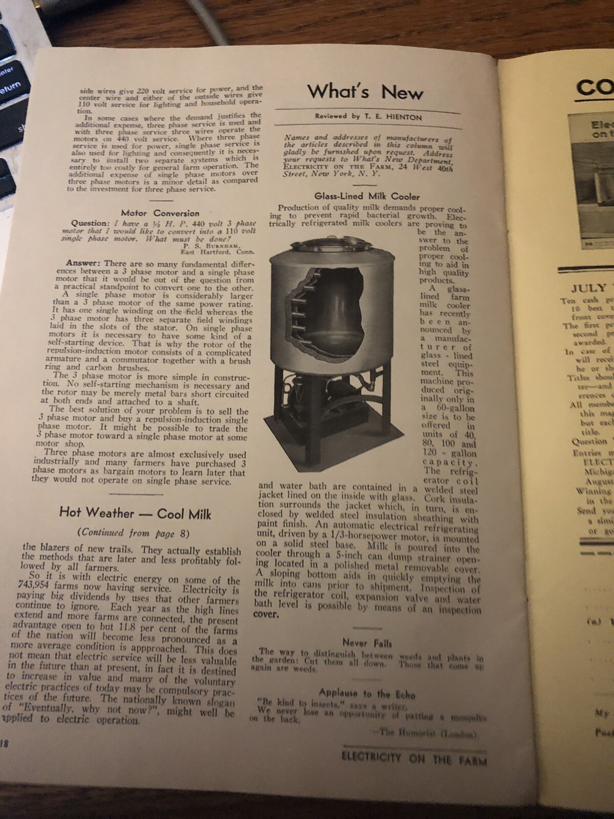 Electricity On The Farm July 1935, Corn Shelling Milk Cooling Water Heating