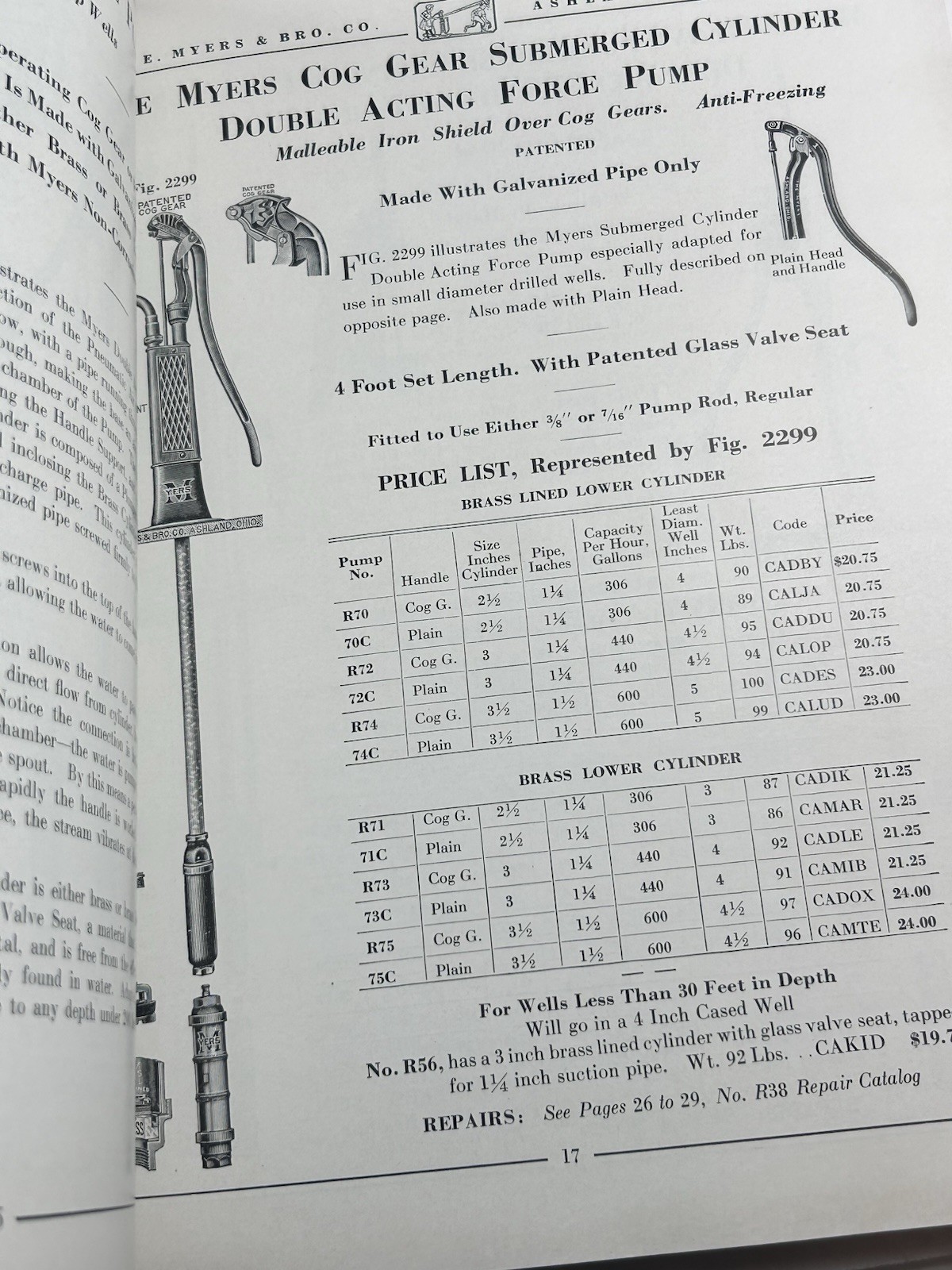 FE Myers Bro Catalog Pumps Water Systems 1938 Ashland Ohio