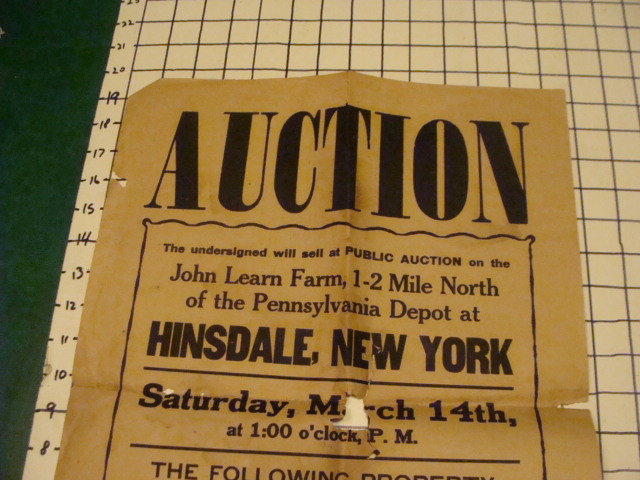 Original Vintage folded BROADSIDE — AUCTION — Hinsdale NY, 16 choice Dairy Cow
