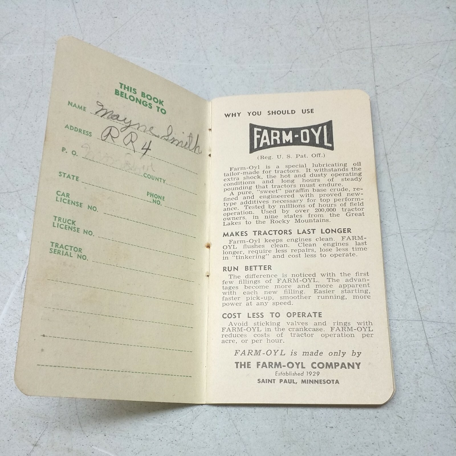 Farm Oyl Memo Book 1946 47 Petroleum Advertising Mondovi Farm Center Wisconsin
