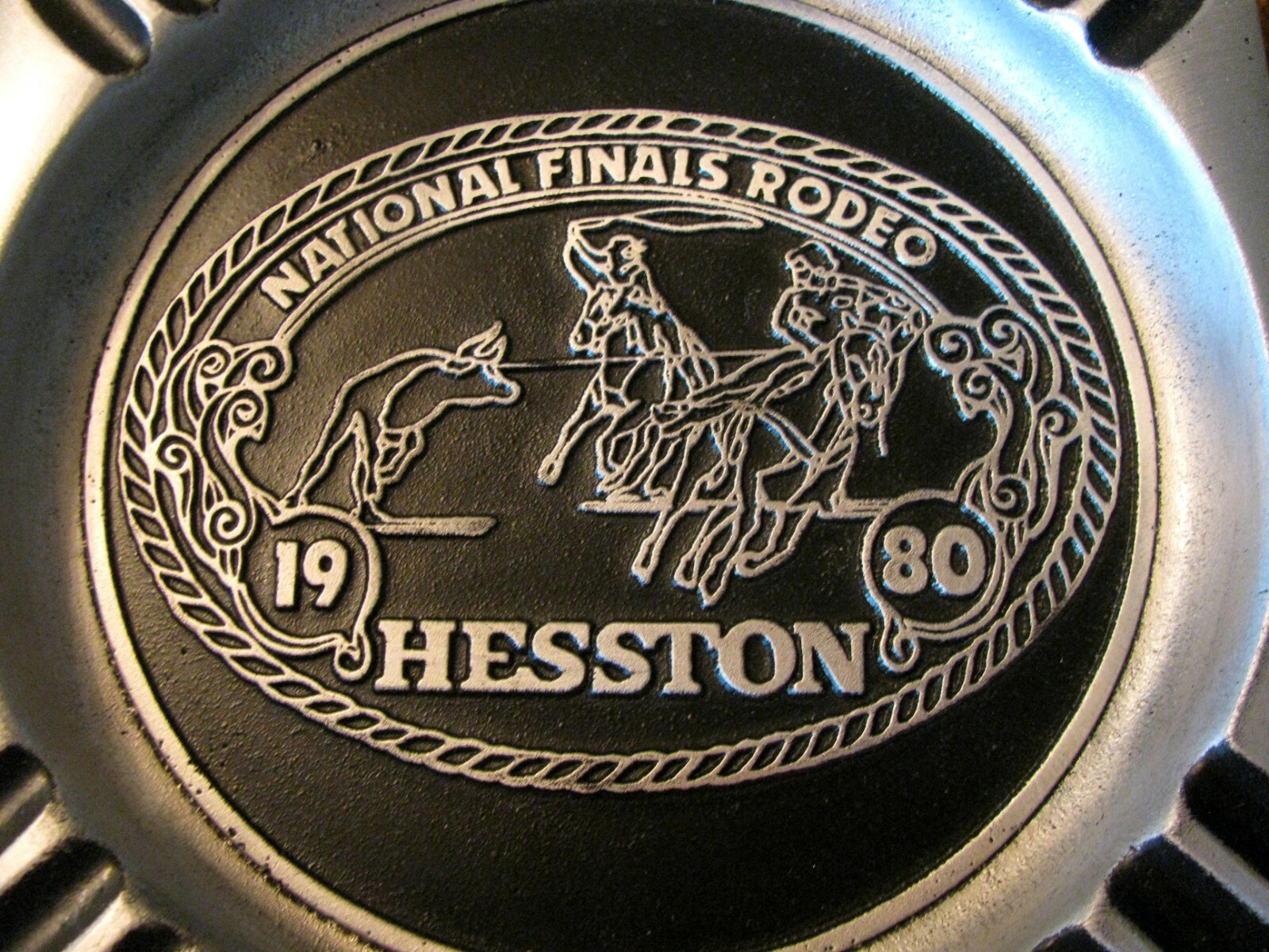 Hesston NFR National Finals Rodeo CALF ROPING 1980 Collectible Aluminum Ashtray