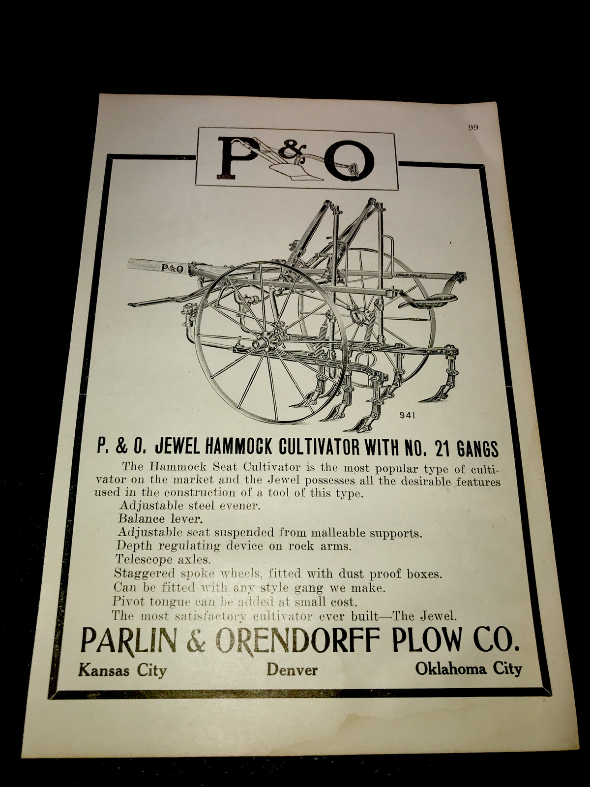 1916 Parlin & Orendorff P&O Farm Advertising – Kansas City Denver Oklahoma
